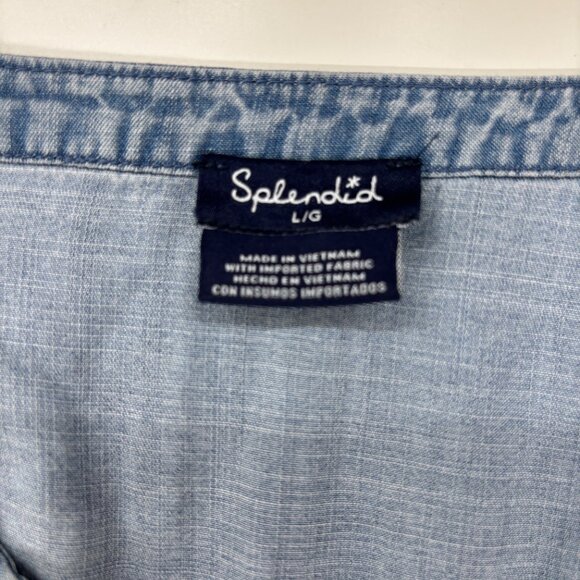 Splendid Blue Denim Chambray Peasant Prairie Coastal Preppy Boho Breezy Tunic LG - Picture 3 of 8